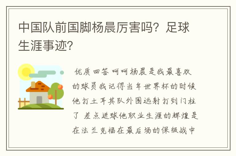 中国队前国脚杨晨厉害吗？足球生涯事迹？