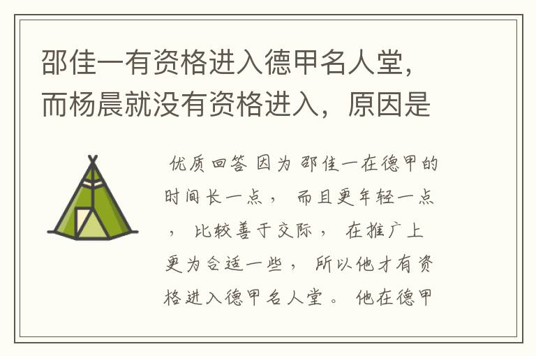 邵佳一有资格进入德甲名人堂，而杨晨就没有资格进入，原因是什么？