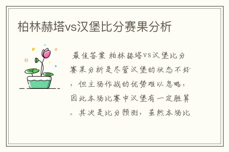 柏林赫塔vs汉堡比分赛果分析