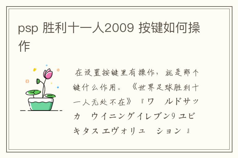 psp 胜利十一人2009 按键如何操作