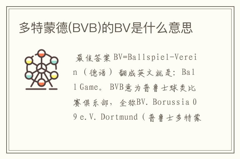 多特蒙德(BVB)的BV是什么意思