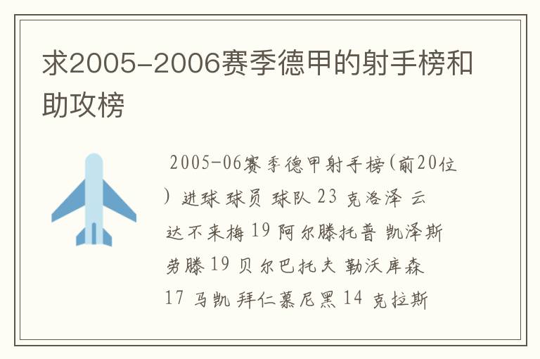 求2005-2006赛季德甲的射手榜和助攻榜