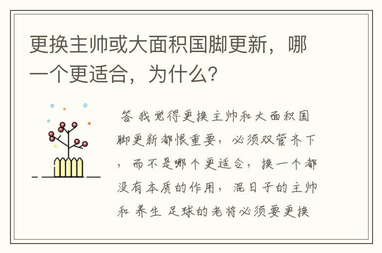 更换主帅或大面积国脚更新，哪一个更适合，为什么？