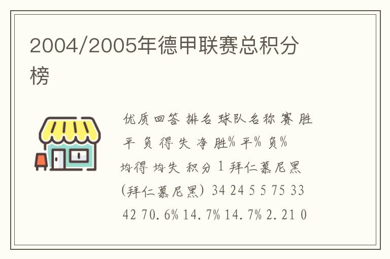 2004/2005年德甲联赛总积分榜