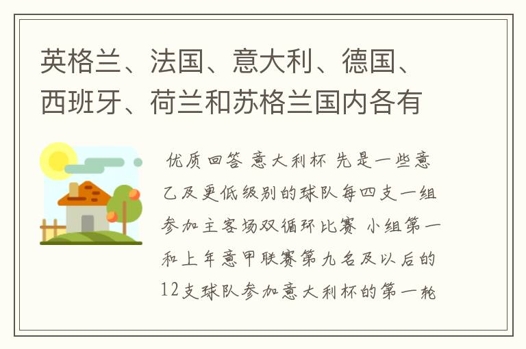 英格兰、法国、意大利、德国、西班牙、荷兰和苏格兰国内各有什么杯赛？