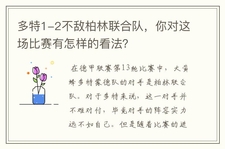 多特1-2不敌柏林联合队，你对这场比赛有怎样的看法？