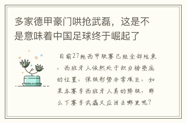 多家德甲豪门哄抢武磊，这是不是意味着中国足球终于崛起了