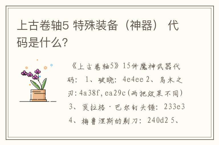 上古卷轴5 特殊装备（神器） 代码是什么？