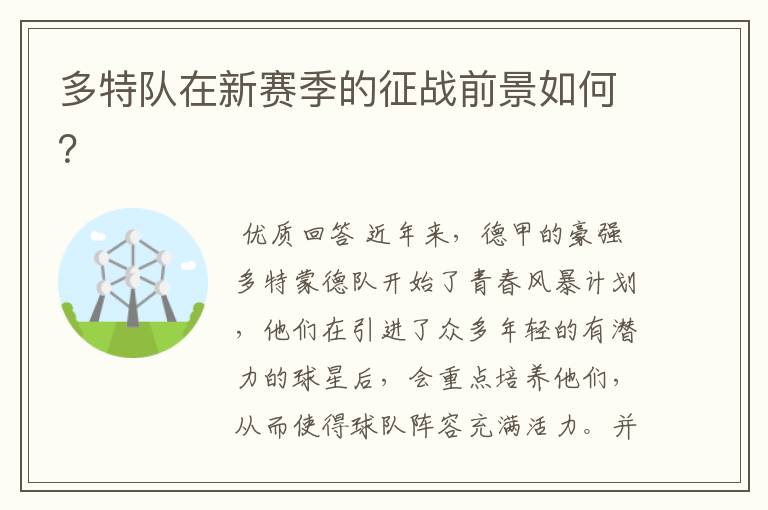 多特队在新赛季的征战前景如何？