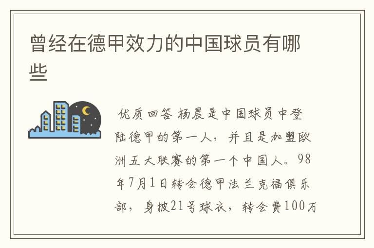 曾经在德甲效力的中国球员有哪些