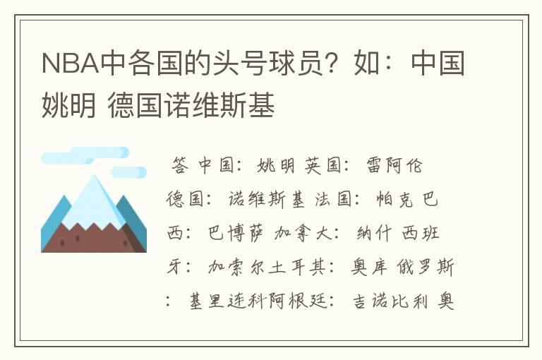 NBA中各国的头号球员？如：中国姚明 德国诺维斯基