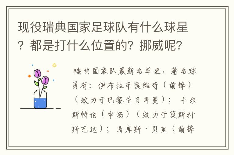 现役瑞典国家足球队有什么球星？都是打什么位置的？挪威呢？