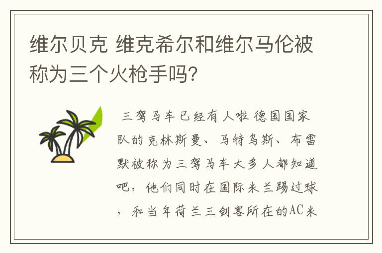 维尔贝克 维克希尔和维尔马伦被称为三个火枪手吗？