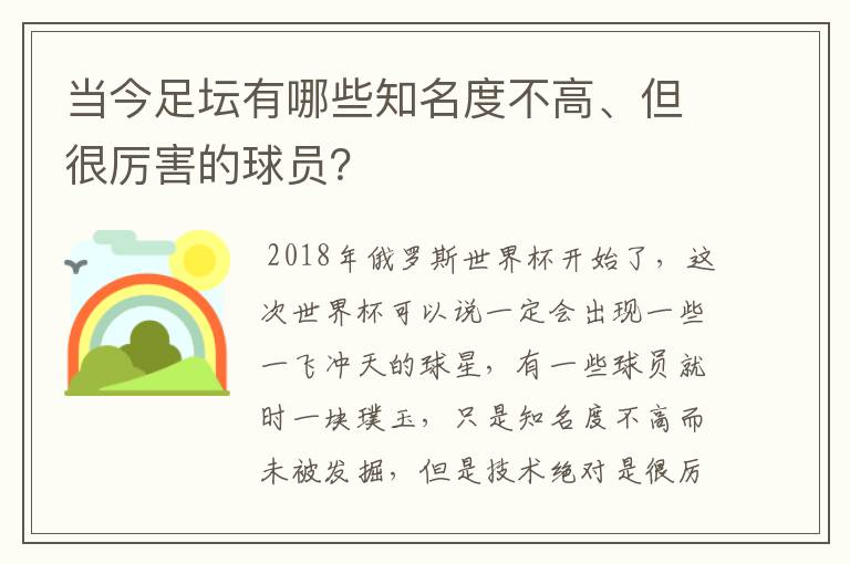 当今足坛有哪些知名度不高、但很厉害的球员？