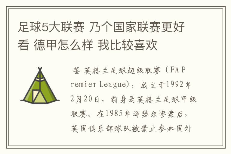 足球5大联赛 乃个国家联赛更好看 德甲怎么样 我比较喜欢