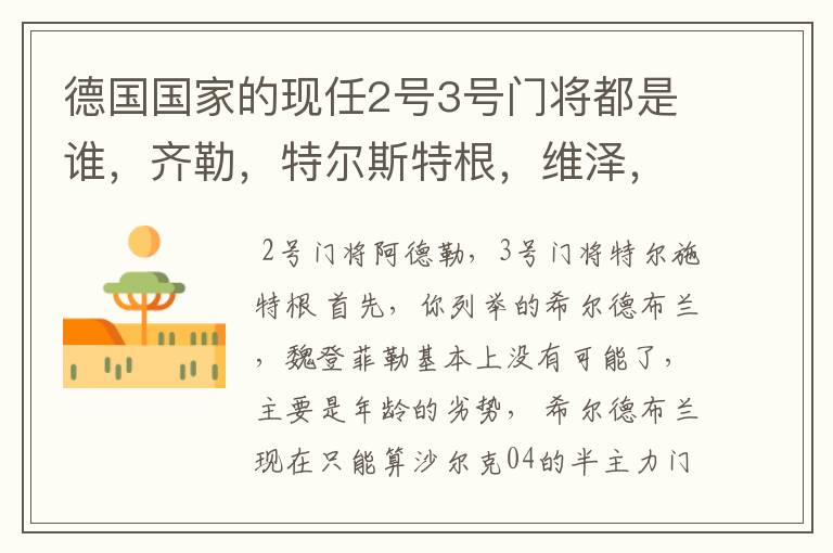 德国国家的现任2号3号门将都是谁，齐勒，特尔斯特根，维泽，魏登费勒，希尔德布兰谁更有可能