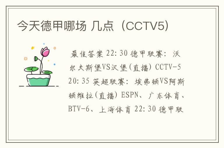 今天德甲哪场 几点（CCTV5)