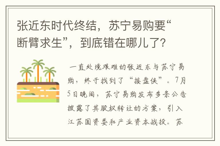 张近东时代终结，苏宁易购要“断臂求生”，到底错在哪儿了？