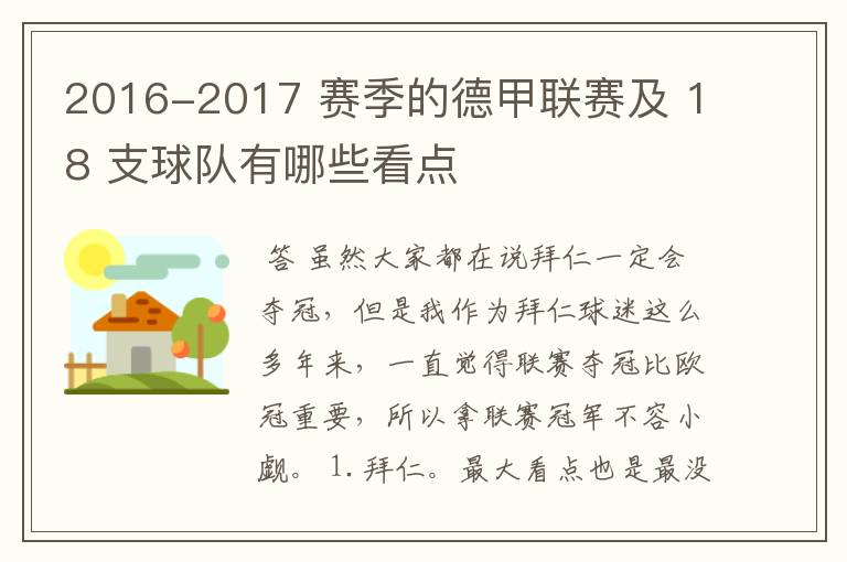 2016-2017 赛季的德甲联赛及 18 支球队有哪些看点