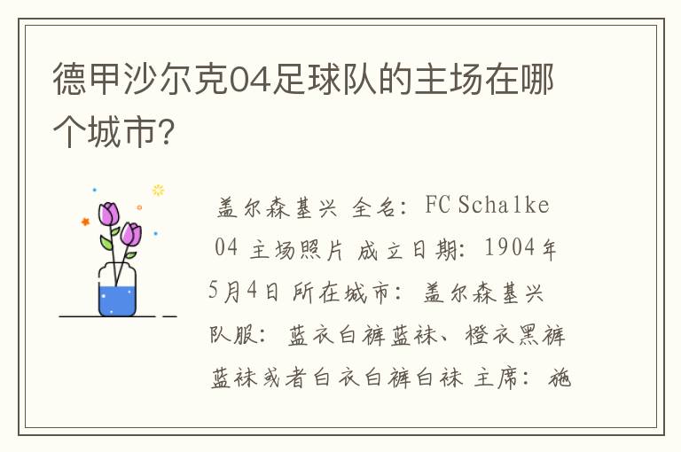 德甲沙尔克04足球队的主场在哪个城市？