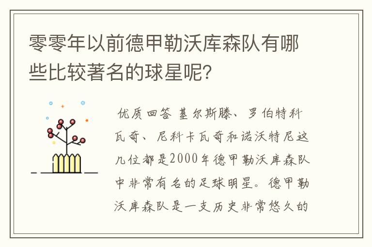 零零年以前德甲勒沃库森队有哪些比较著名的球星呢？