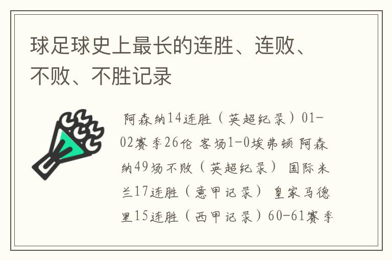 球足球史上最长的连胜、连败、不败、不胜记录