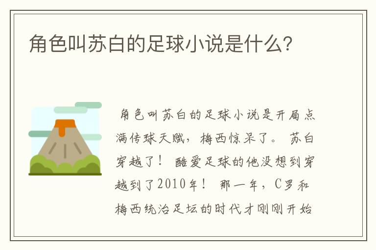 角色叫苏白的足球小说是什么？