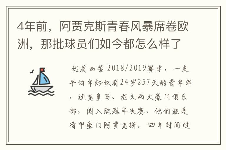 4年前，阿贾克斯青春风暴席卷欧洲，那批球员们如今都怎么样了​