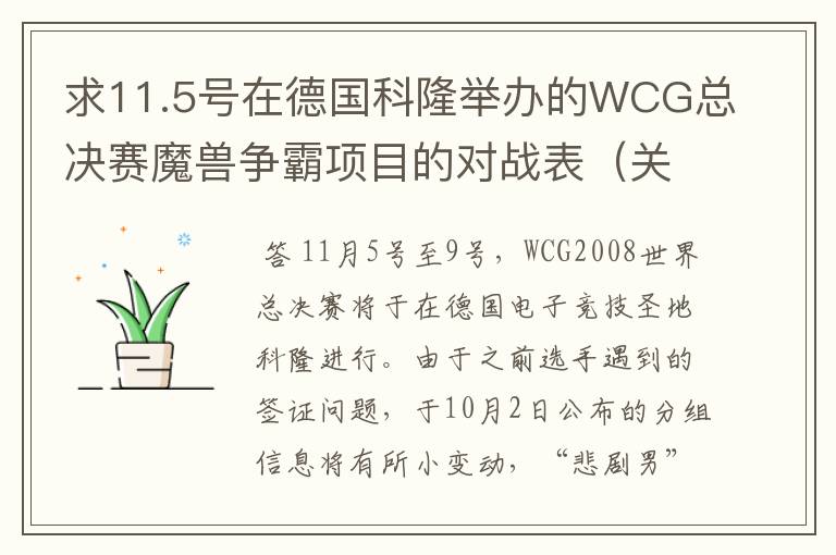 求11.5号在德国科隆举办的WCG总决赛魔兽争霸项目的对战表（关注中国选手）？