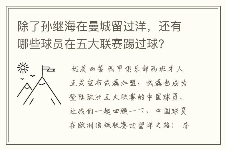 除了孙继海在曼城留过洋，还有哪些球员在五大联赛踢过球？