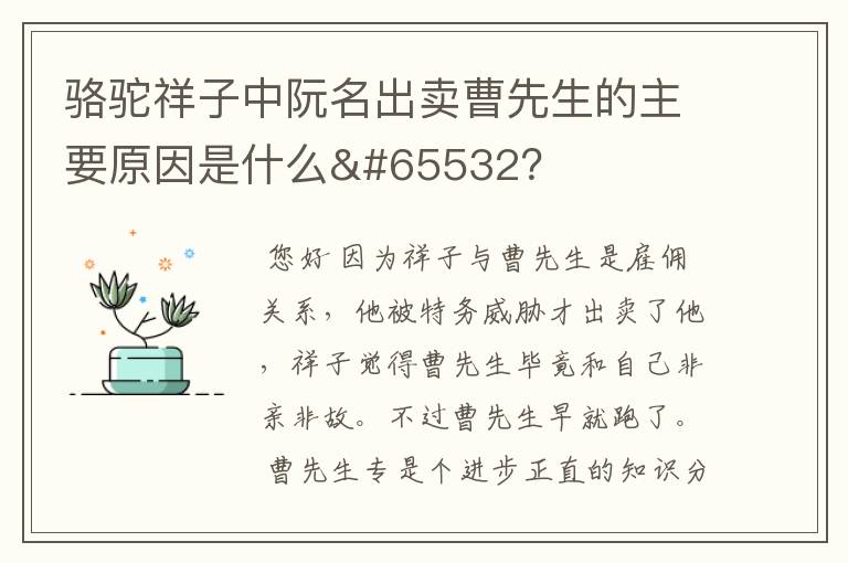 骆驼祥子中阮名出卖曹先生的主要原因是什么￼？