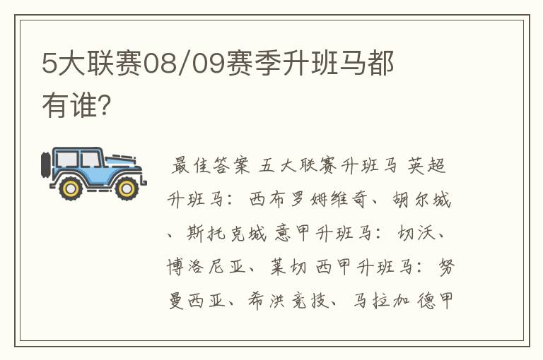 5大联赛08/09赛季升班马都有谁？