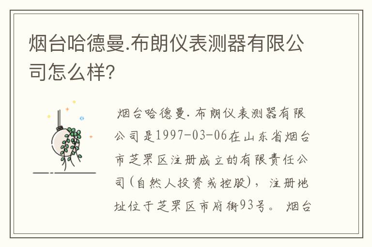 烟台哈德曼.布朗仪表测器有限公司怎么样？