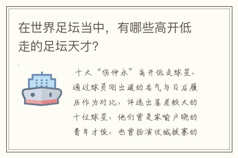 在世界足坛当中，有哪些高开低走的足坛天才？