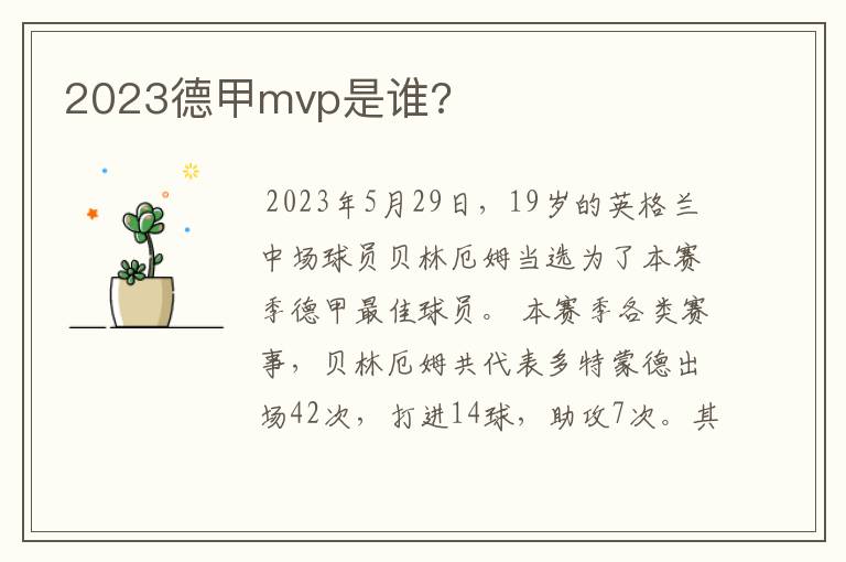 2023德甲mvp是谁?