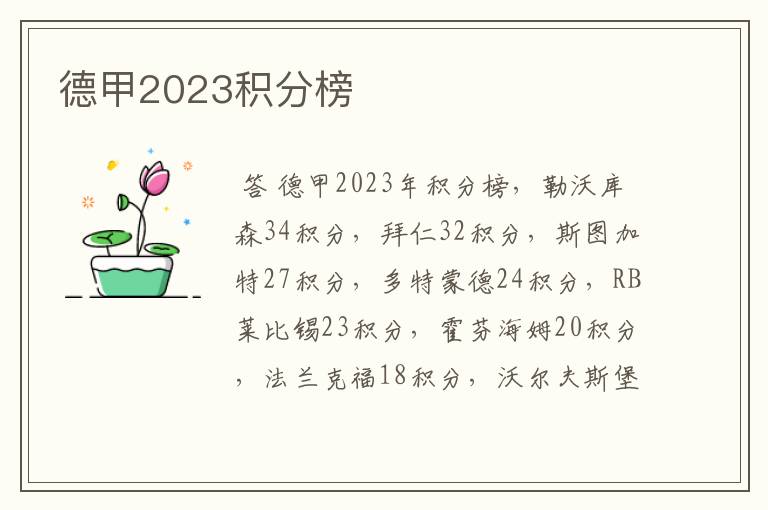 德甲2023积分榜