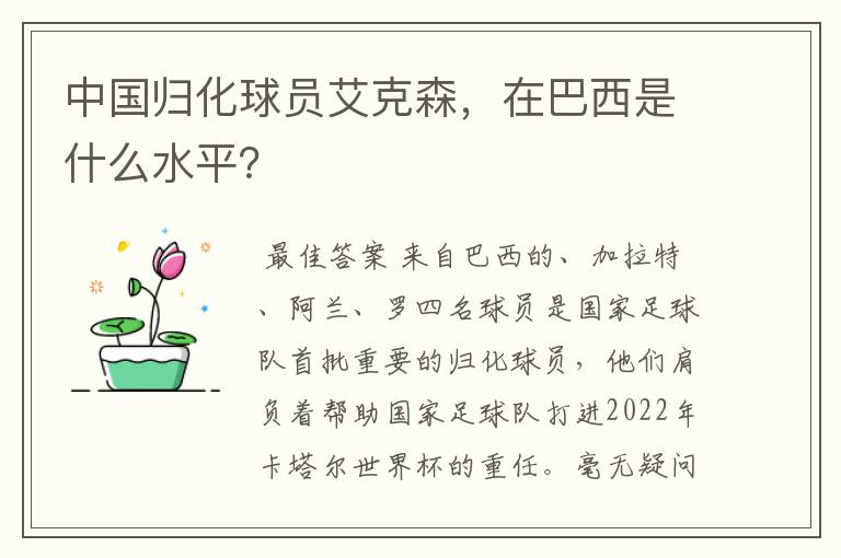 中国归化球员艾克森，在巴西是什么水平？