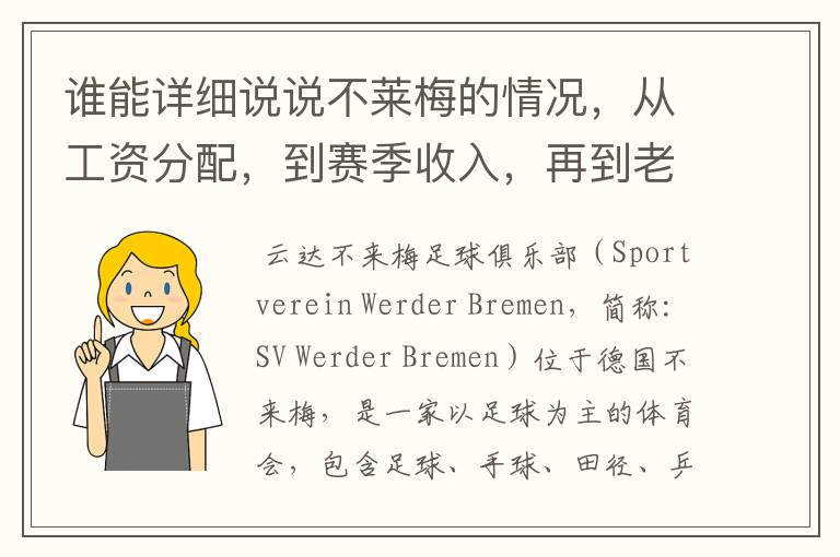 谁能详细说说不莱梅的情况，从工资分配，到赛季收入，再到老板情况以及球队历史。