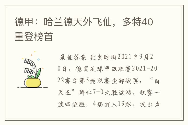 德甲：哈兰德天外飞仙，多特40重登榜首