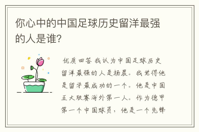 你心中的中国足球历史留洋最强的人是谁？