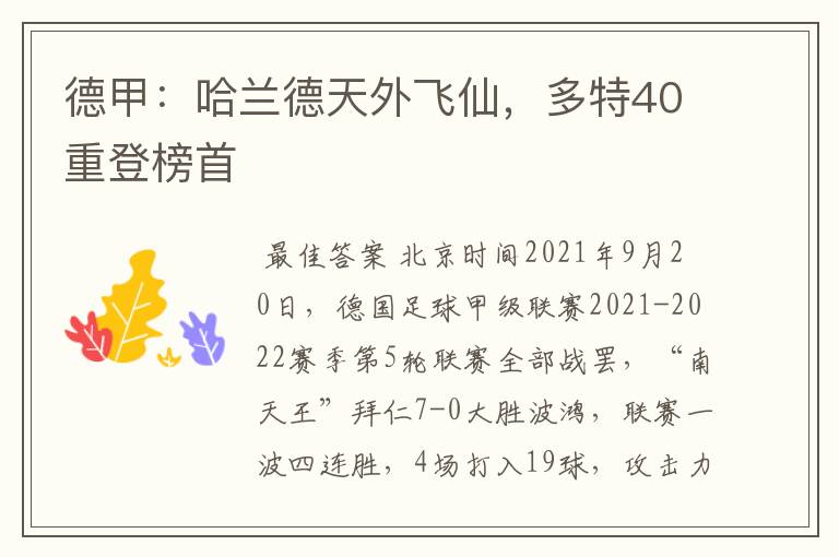 德甲：哈兰德天外飞仙，多特40重登榜首