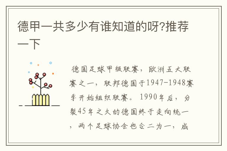 德甲一共多少有谁知道的呀?推荐一下