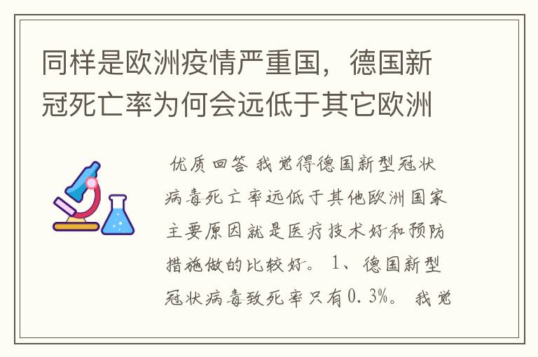 同样是欧洲疫情严重国，德国新冠死亡率为何会远低于其它欧洲国家？