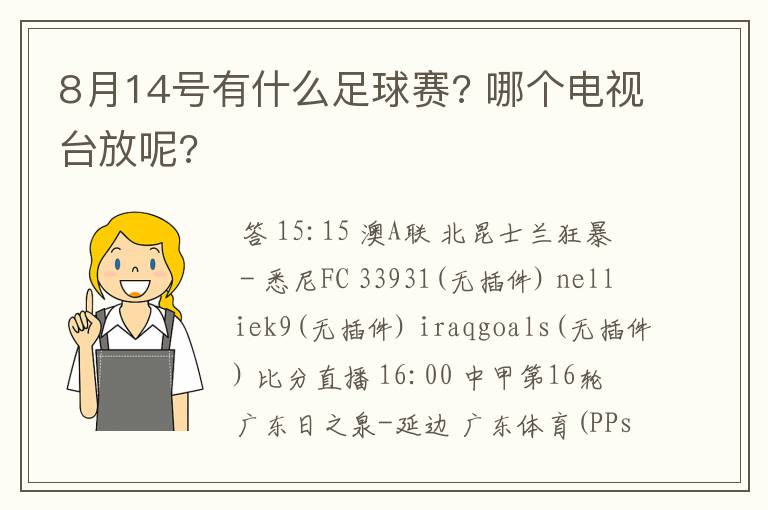 8月14号有什么足球赛? 哪个电视台放呢?