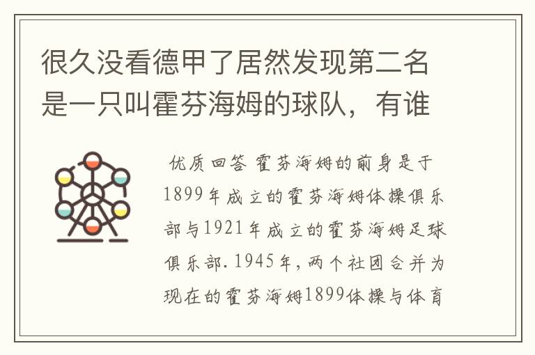 很久没看德甲了居然发现第二名是一只叫霍芬海姆的球队，有谁知道吗