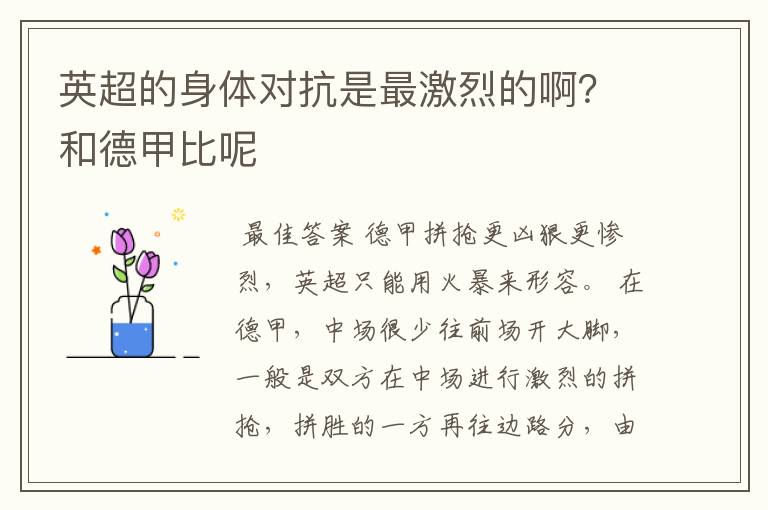 英超的身体对抗是最激烈的啊？和德甲比呢