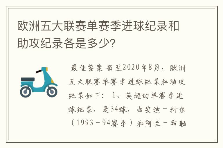 欧洲五大联赛单赛季进球纪录和助攻纪录各是多少？