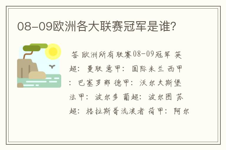 08-09欧洲各大联赛冠军是谁？