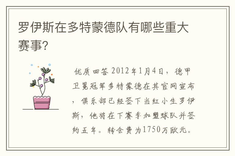 罗伊斯在多特蒙德队有哪些重大赛事？