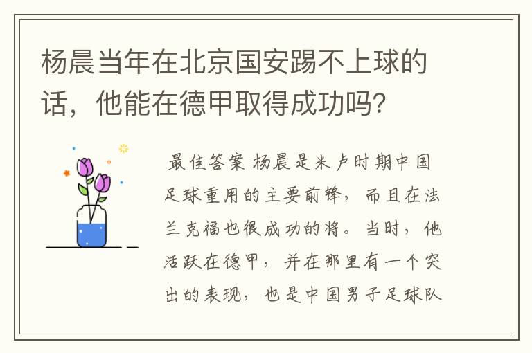 杨晨当年在北京国安踢不上球的话，他能在德甲取得成功吗？